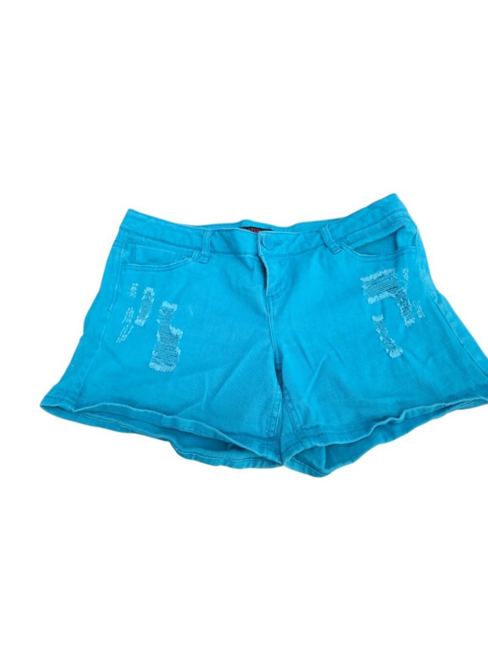 Material Girl Bright Teal Distressed Denim Shorts
